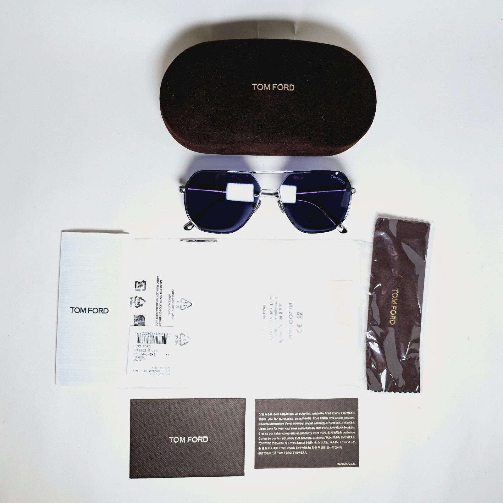 Tom Ford Sunglasses Gilles-02 Silver Dark Blue Metal Pilot TF 852 14V 59mm