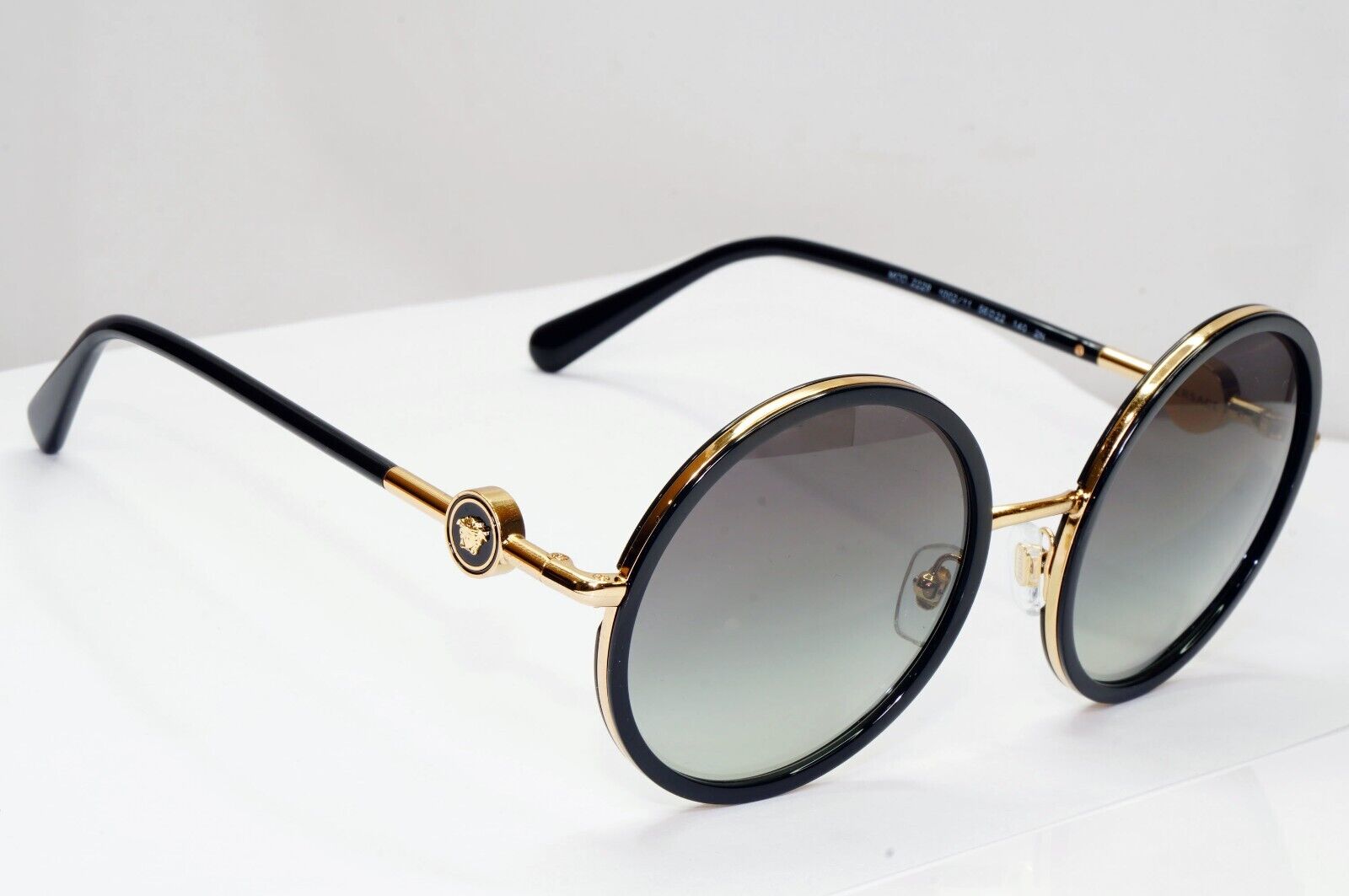 Versace Sunglasses Black Round Gold Medusa Grey Gradient MOD VE 2229 1002/11