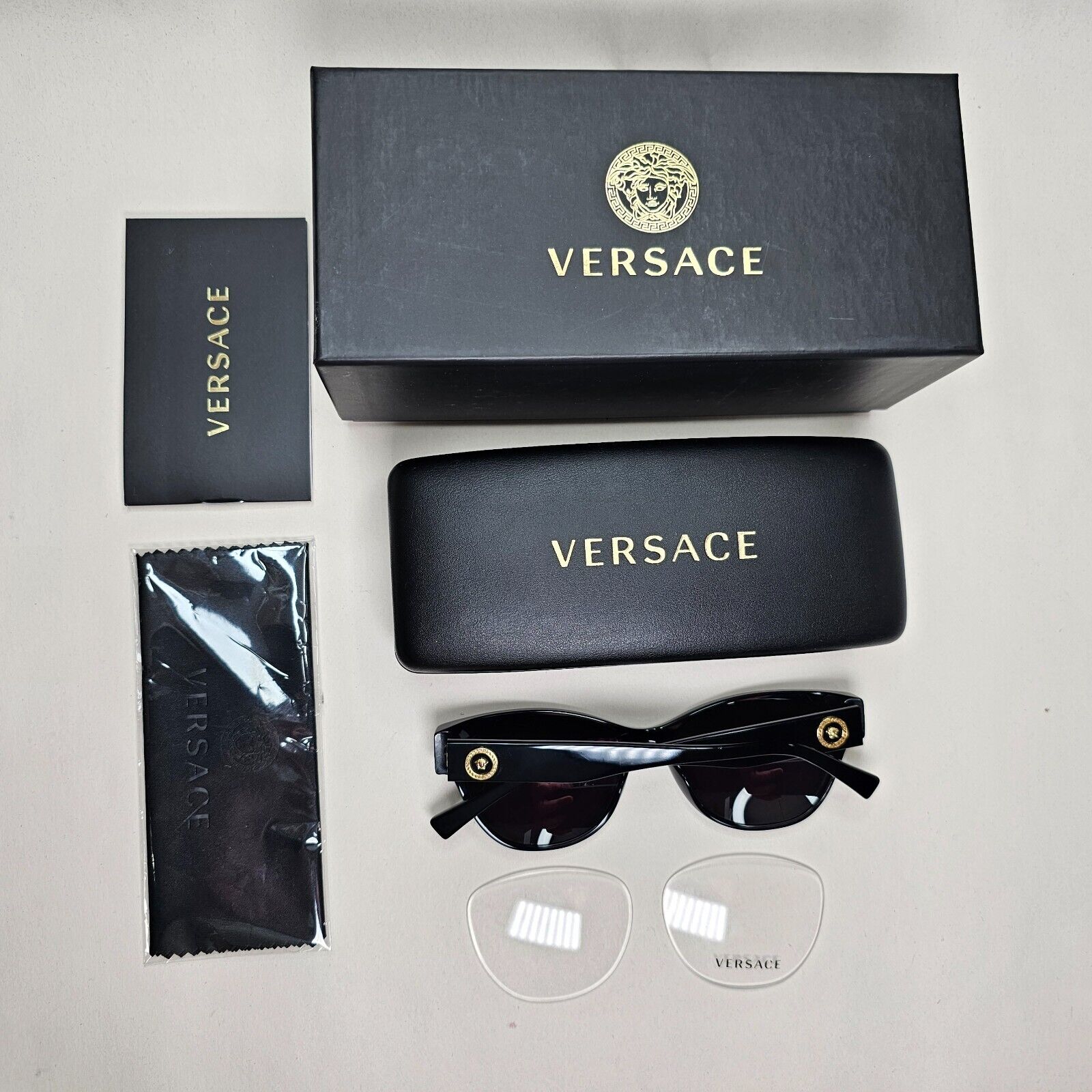Versace Sunglasses Black Gold Medusa Cat Eye MOD VE 3287 GB1 53mm