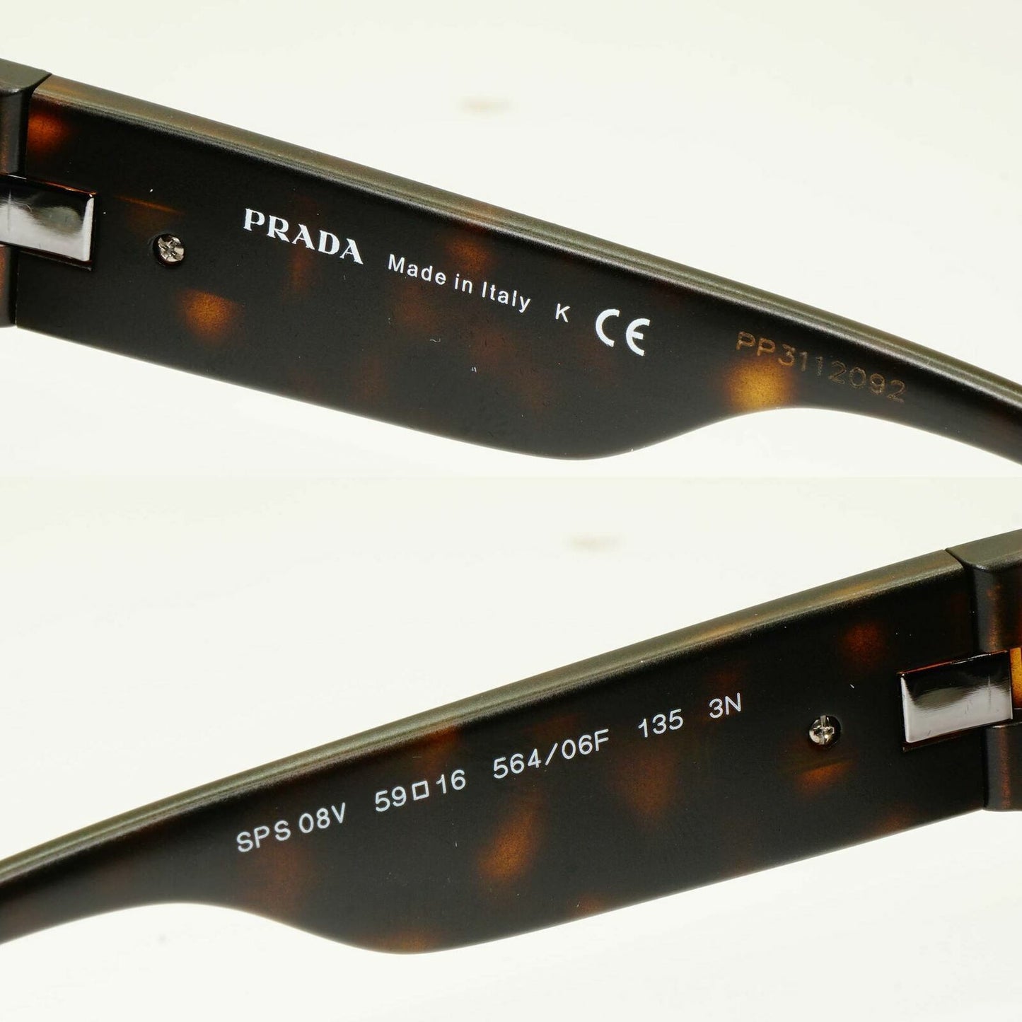 Prada Sunglasses Grey Brown Havana Mens Square SPS 08V 564-06F Red Stripe Sport
