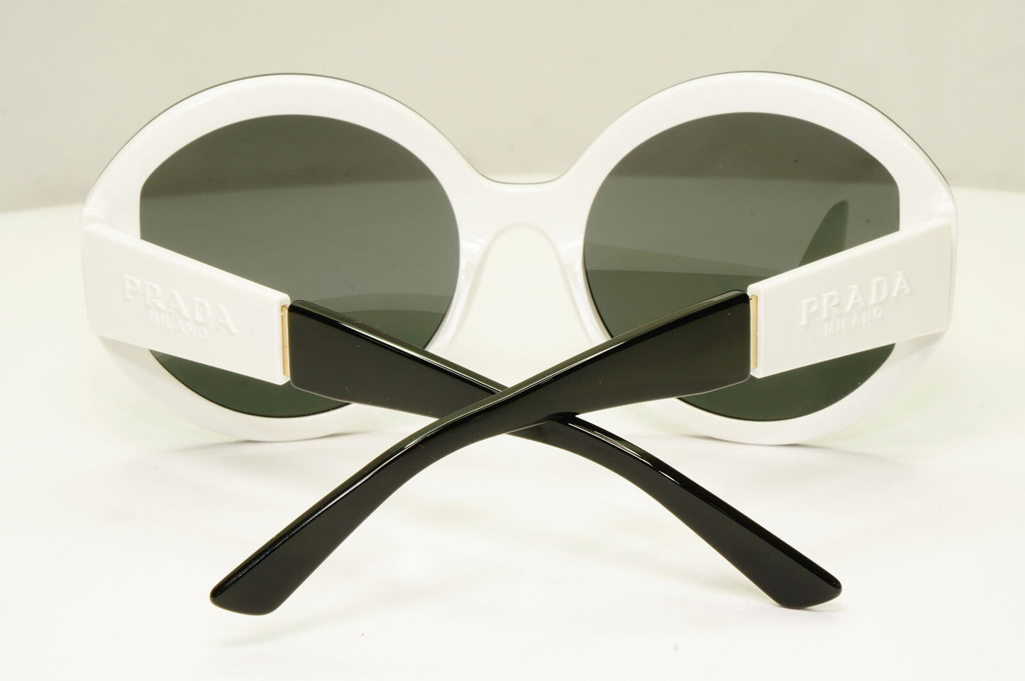 Prada Black Oversized Sunglasses White Round Milano SPR 22X PR22XS YC4-5S0