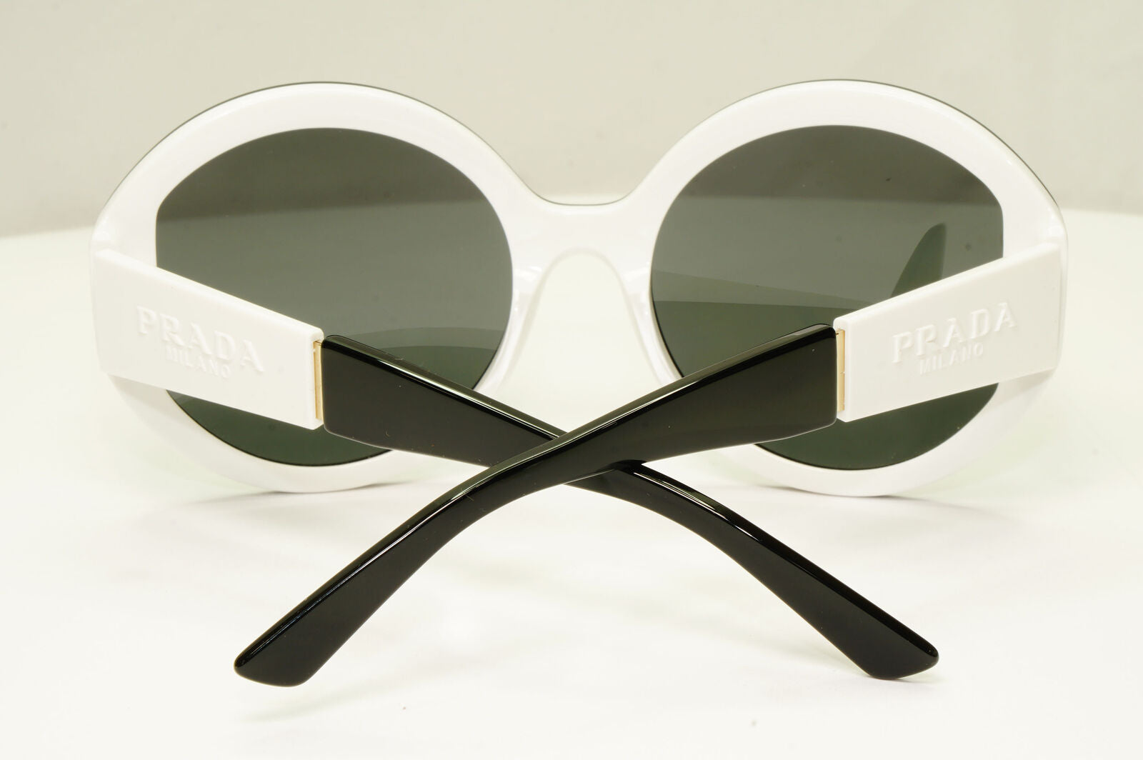 Prada Black Oversized Sunglasses White Round Milano SPR 22X PR22XS YC4-5S0