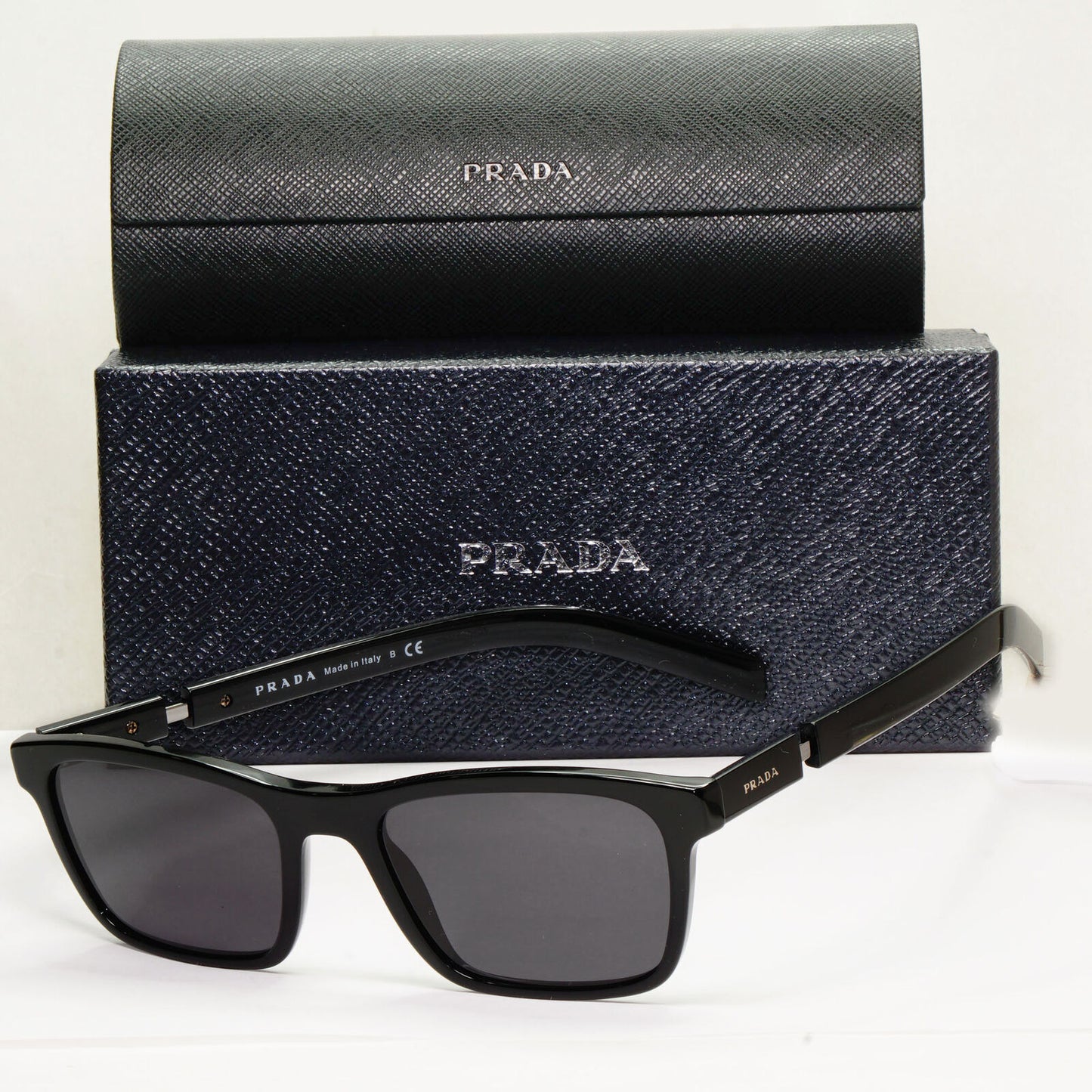 Prada Sunglasses Black Square Glossy Mens Fashion PR16XV VPR 16X 1AB-1O1 53mm