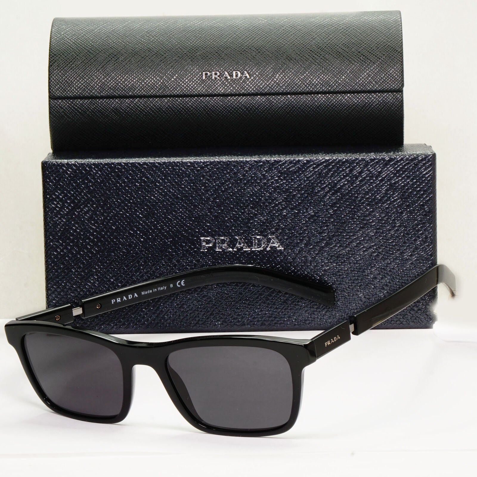 Prada Sunglasses Black Square Glossy Mens Fashion PR16XV VPR 16X 1AB-1O1 53mm