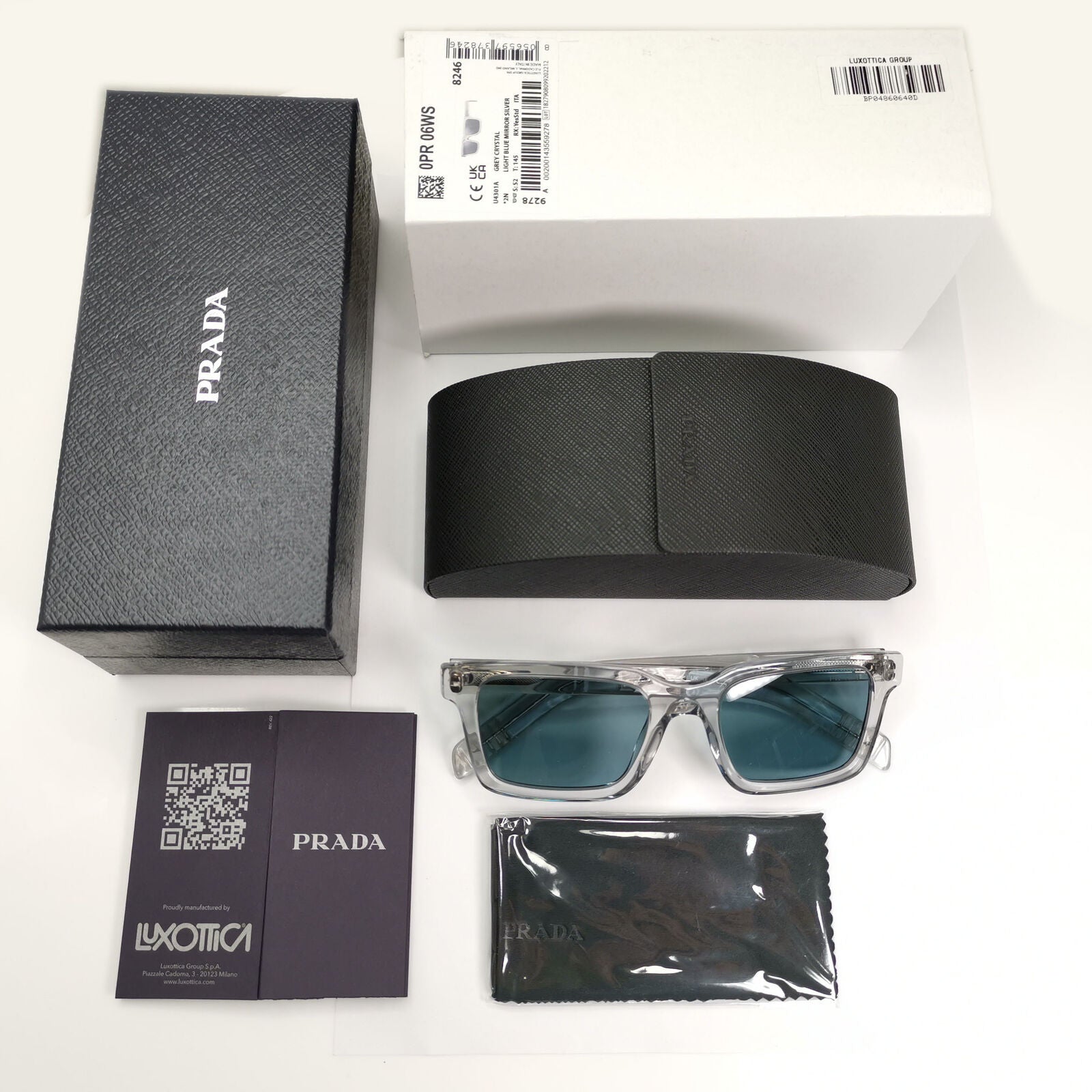 Prada Sunglasses Transparent Grey Crystal Blue Mirror PR06WS SPR 06W U43-01A