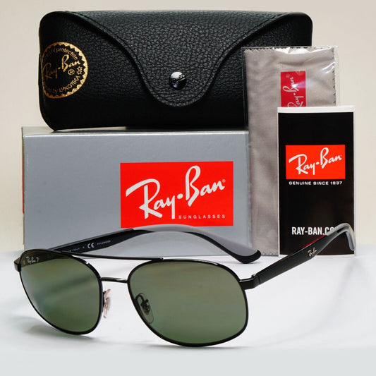 Ray-Ban Sunglasses Polarized Pilot Black Green Metal RB 3593 002/9A 58mm