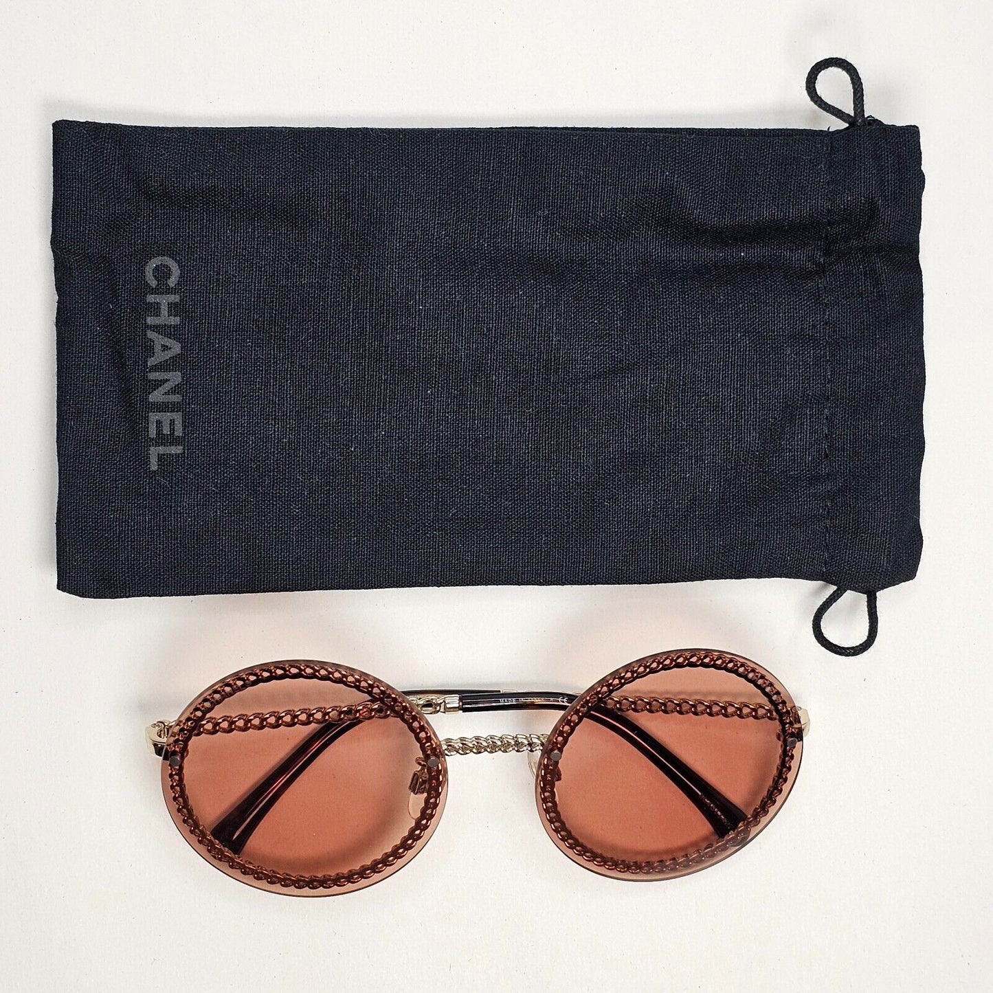Chanel Sunglasses Chain Round Rimless Metal Gold Brown CH 4245 c.395/3