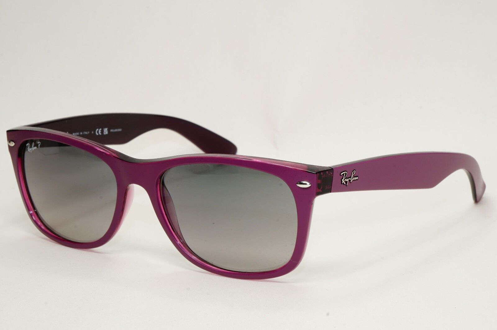 Ray-Ban Sunglasses Polarised New Wayfarer Grey Violet RB 2132 6606/M3 58mm Large