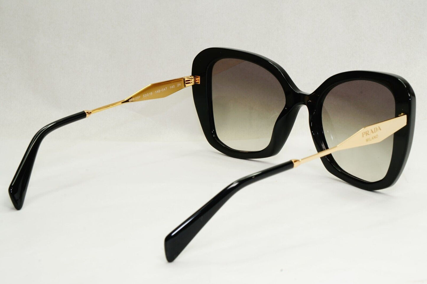Prada Sunglasses Black Gold Square Grey Gradient Milano PR03YS SPR 03Y 1AB-0A7