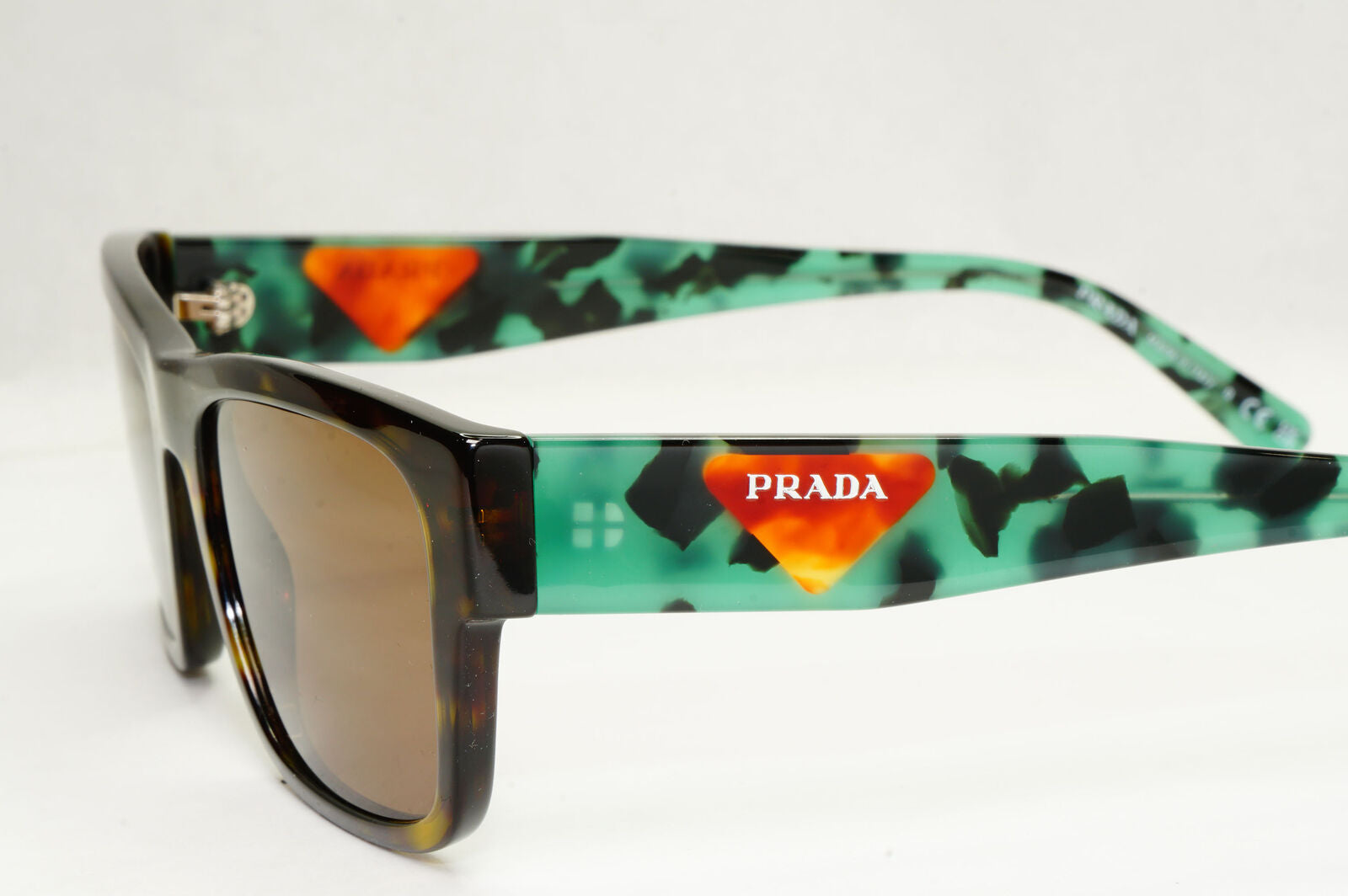 Prada Sunglasses Brown Green Triangle Logo Havana PR15YV VPR 15Y 23B-1O1 54mm