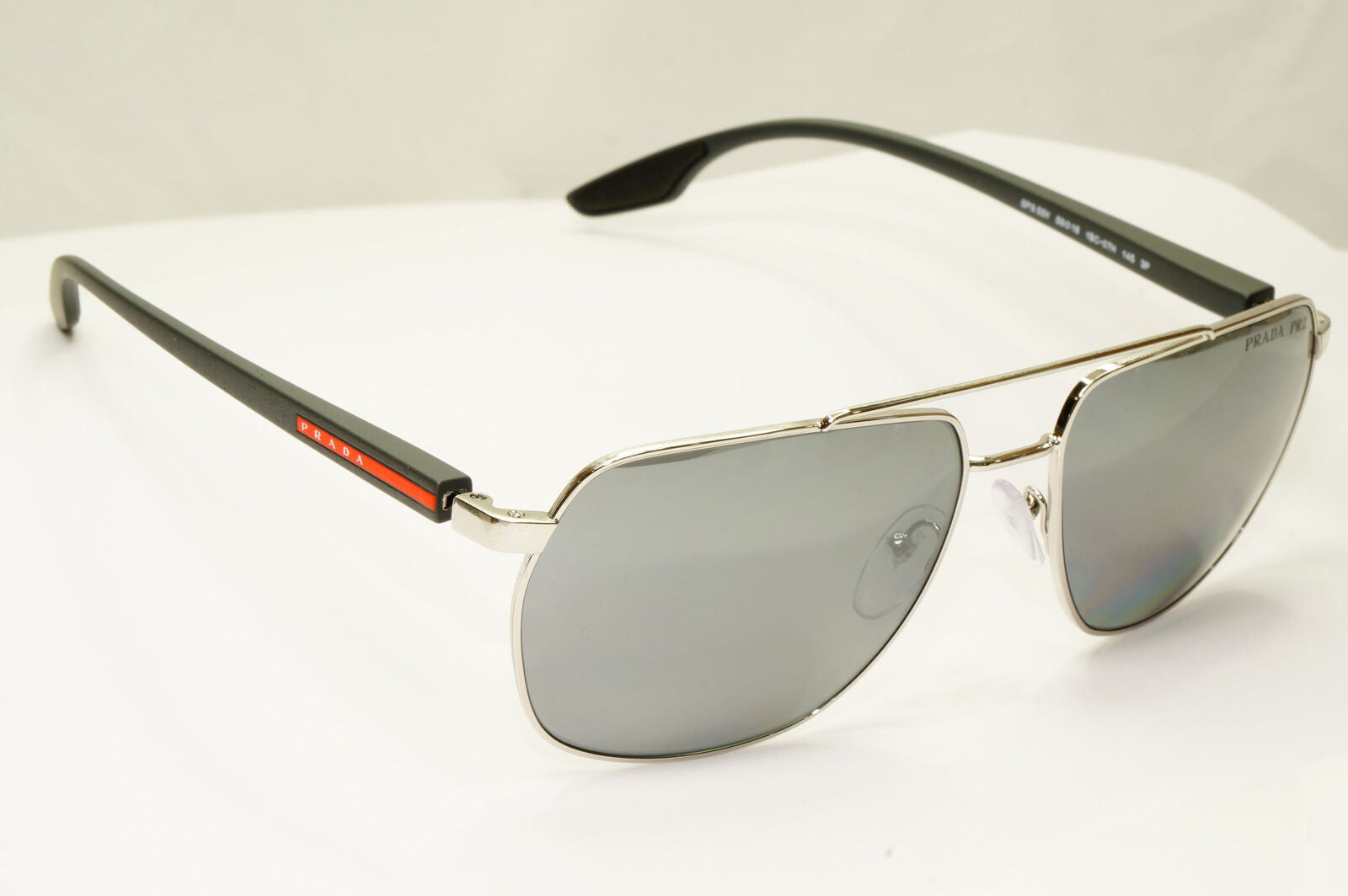 Prada Silver Black Polarised Sunglasses Pilot Mens Square SPS 55V PS55VS 1BC-07H