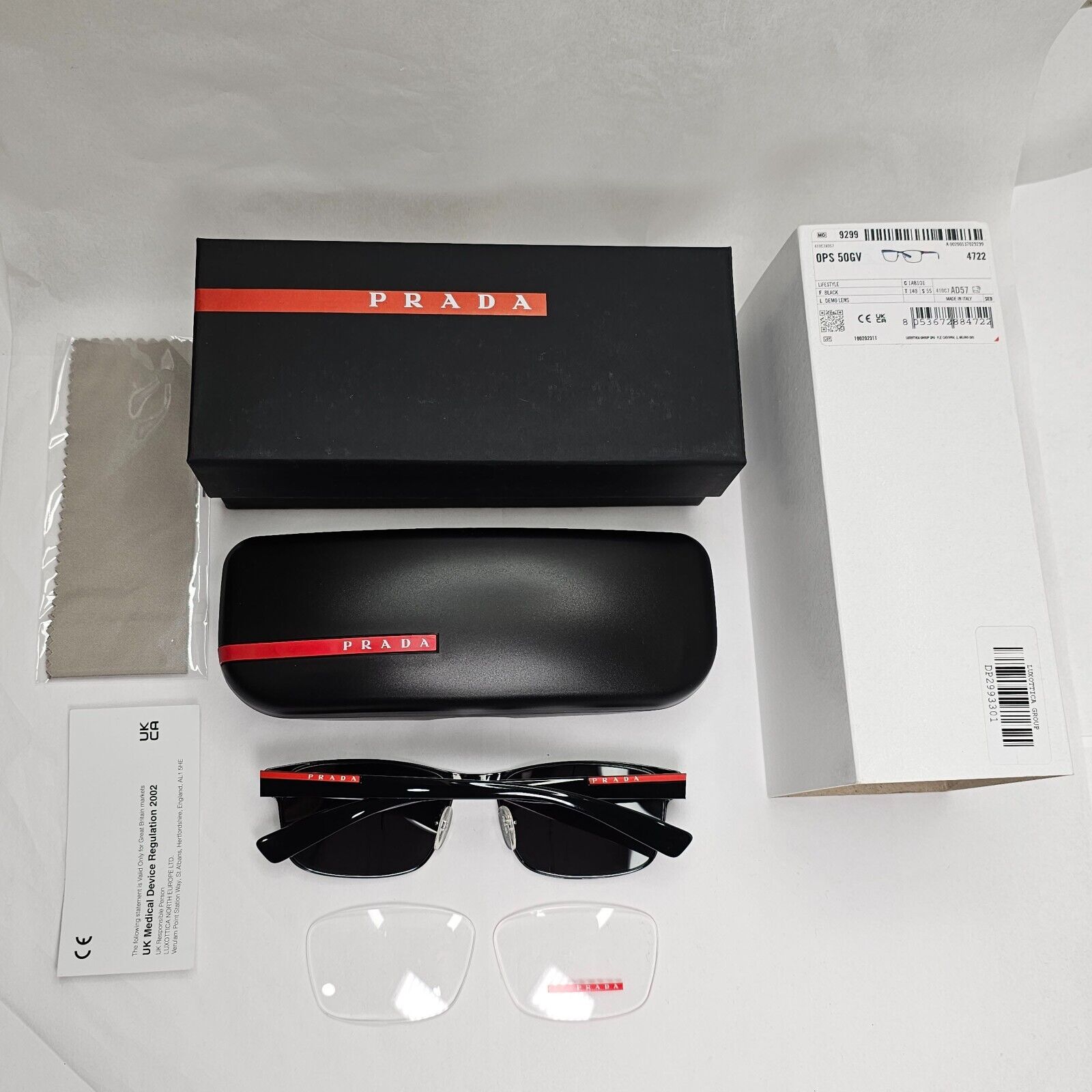 Prada Sunglasses Black Rectangle Square Metal Rim PS50GV VPS 50G 1AB-1O1 55mm