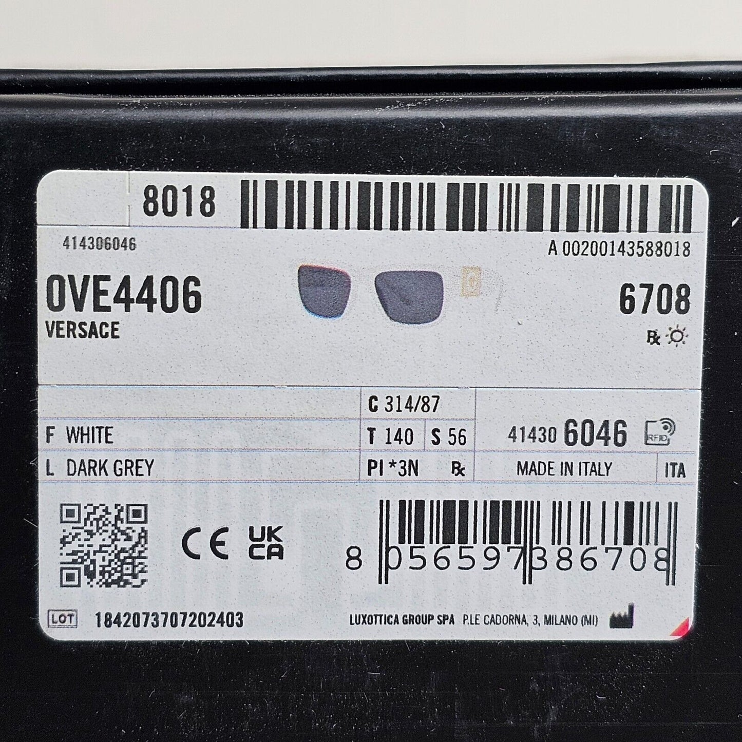 Versace Sunglasses White Gold Medusa Grey Square MOD VE 4406 314/87 56mm