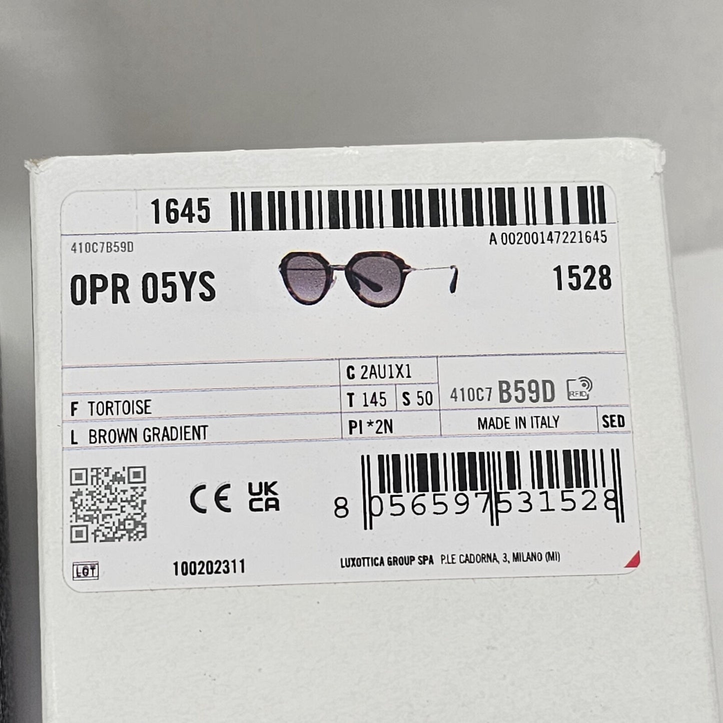 Prada Sunglasses Brown Tortoise Gradient Square PR05YS SPR 05Y 2AU-1X1 50mm