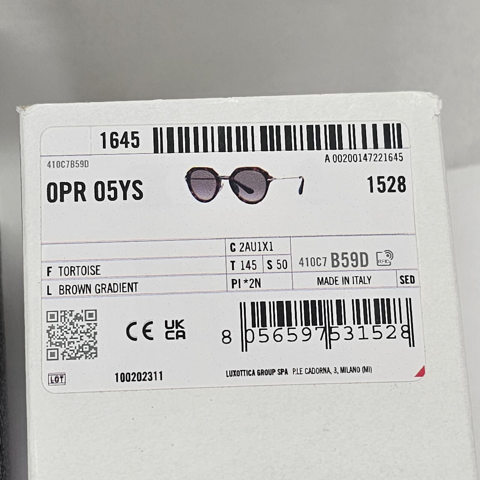Prada Sunglasses Brown Tortoise Gradient Square PR05YS SPR 05Y 2AU-1X1 50mm