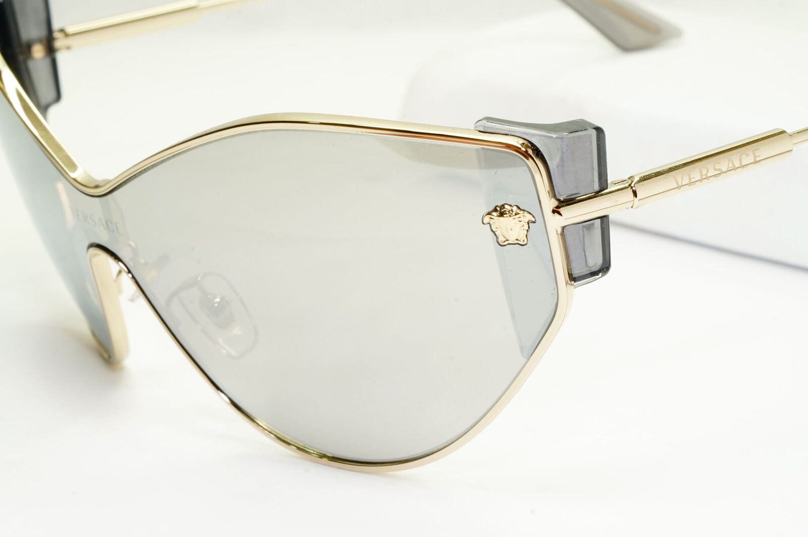 Versace Sunglasses Silver Gold Medusa Shield Mirror Visor MOD 2239 1252/6G