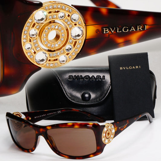 Bvlgari Sunglasses Crystal Brown Tortoiseshell Square 8007-B 851/73 050124