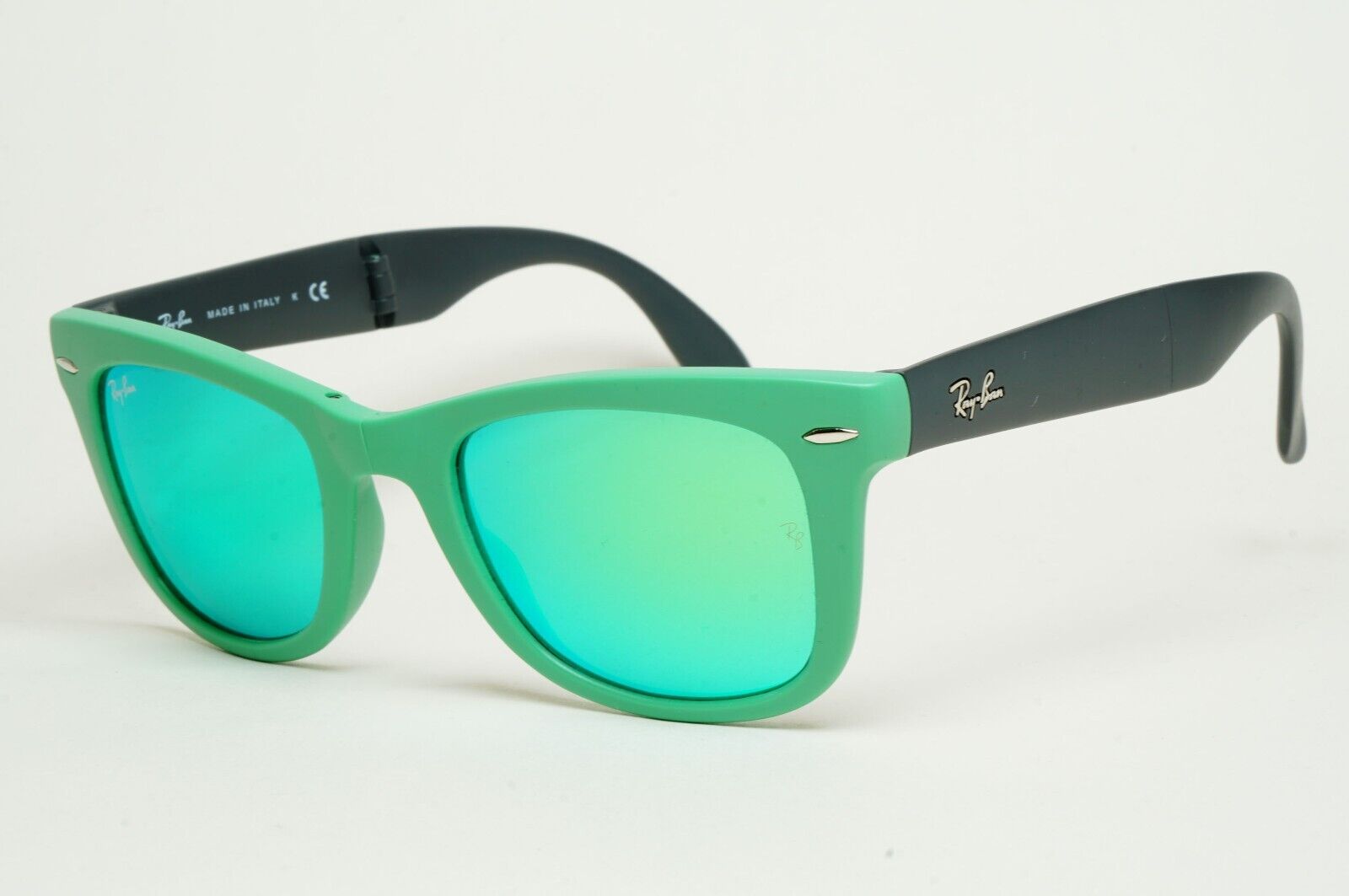 Ray-Ban Sunglasses Folding Wayfarer Green Mirror Black RB 4105 6021/19 50mm