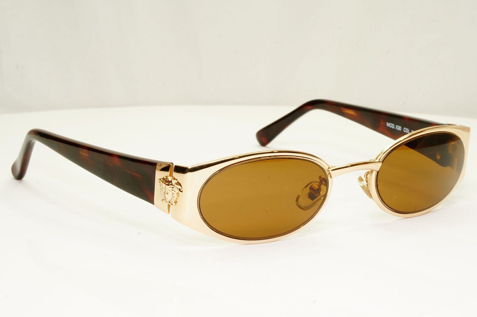 Gianni Versace 1996 Vintage Gold Brown Medusa Metal Sunglasses MOD X30 COL 030