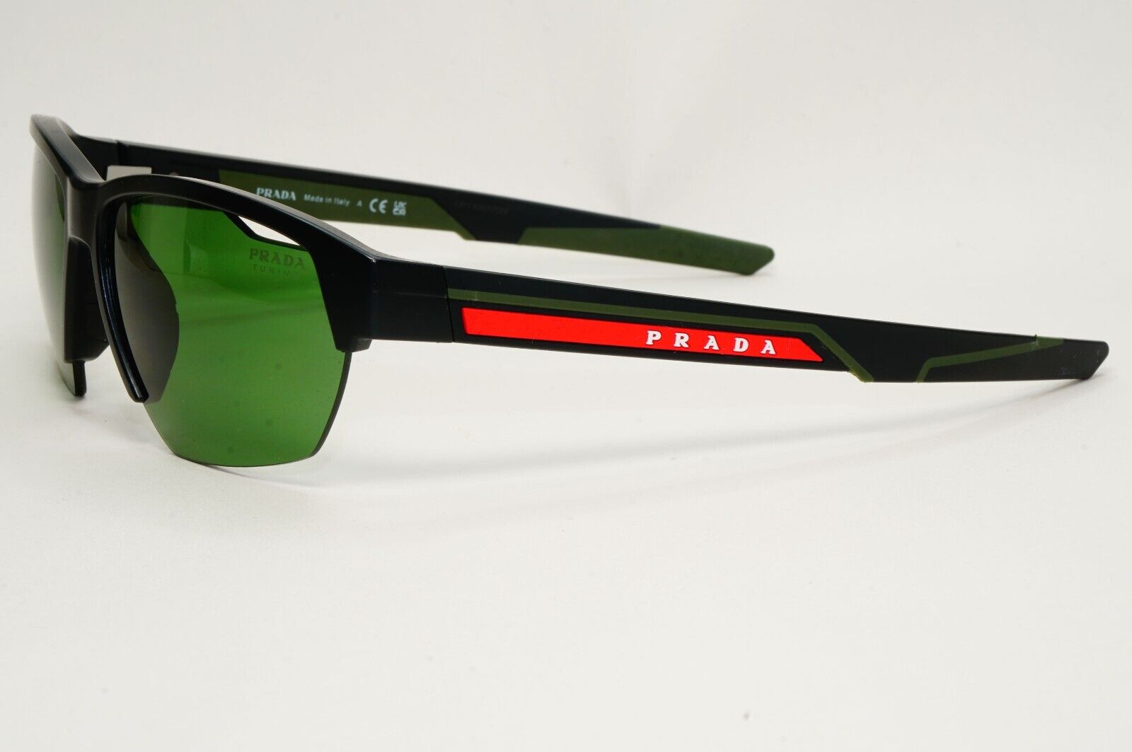Prada Sunglasses Black Matte Wrap Red Stripe Green Tuning PS03YS SPS 03Y 18G-06U