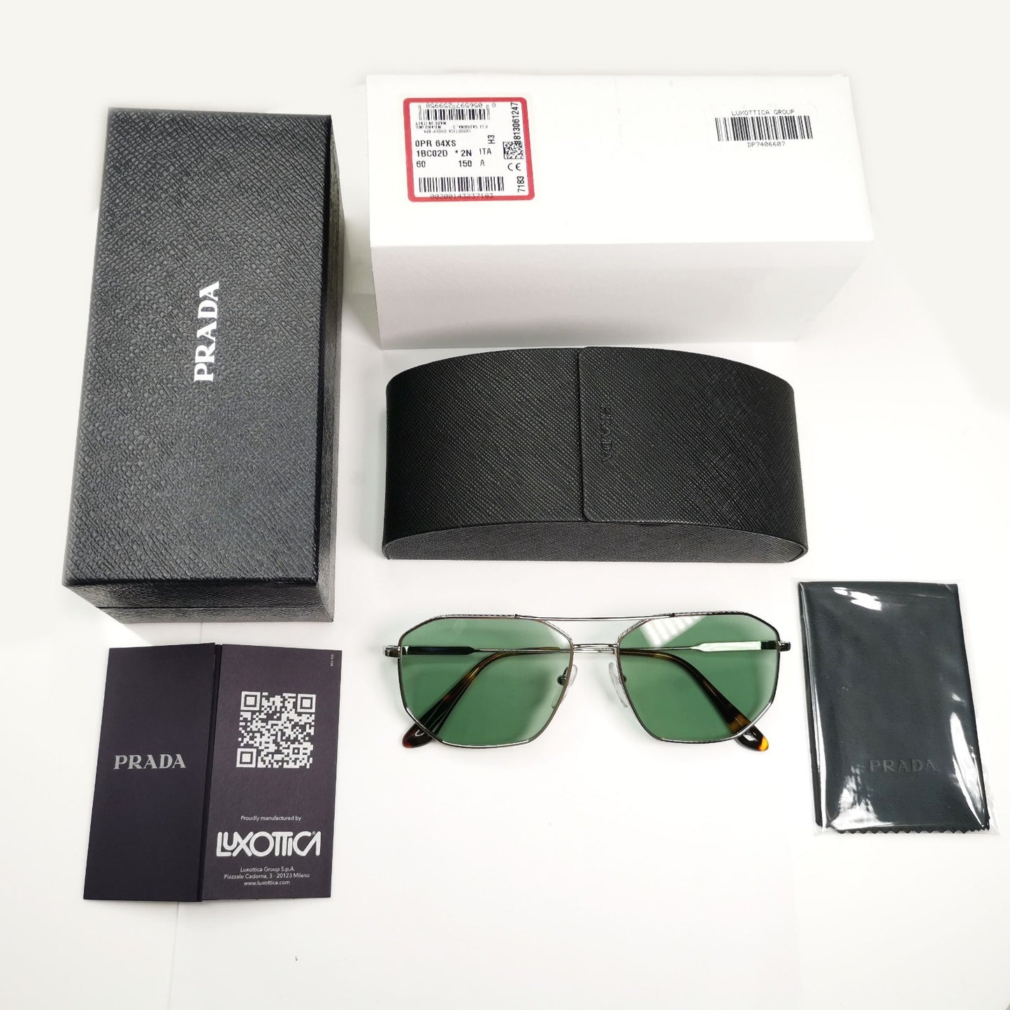 Prada Sunglasses Glass Lens Silver Green Metal Navigator PR64XS SPR 64X 1BC-02D