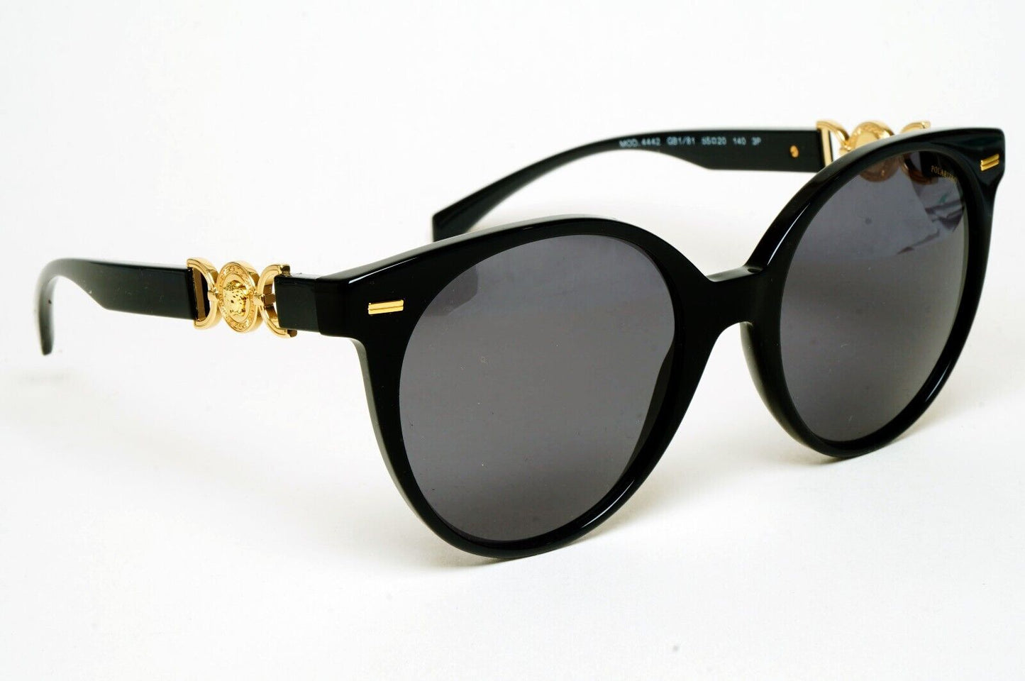 Versace Sunglasses Polarized Black Gold Medusa Grey Round MOD VE 4442 GB1/81