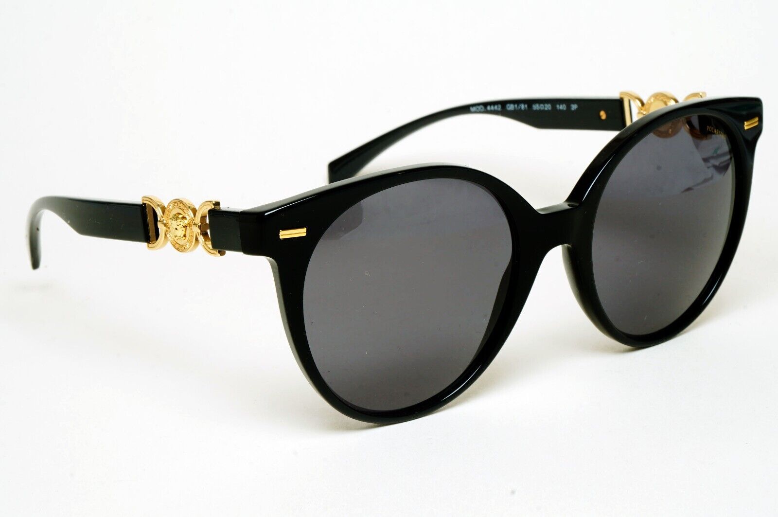 Versace Sunglasses Polarized Black Gold Medusa Grey Round MOD VE 4442 GB1/81