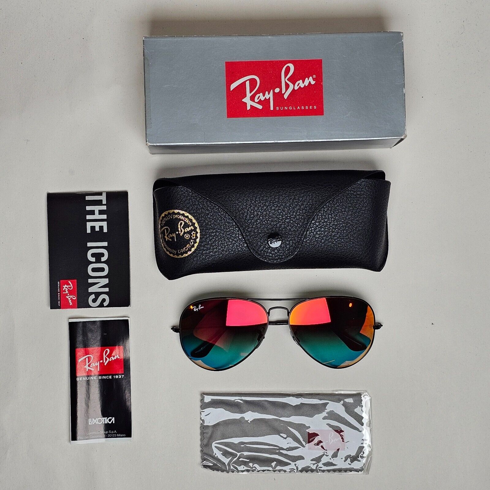Ray-Ban Sunglasses Aviator Black Orange Mirror Pilot RB 3025 002/4W 62mm