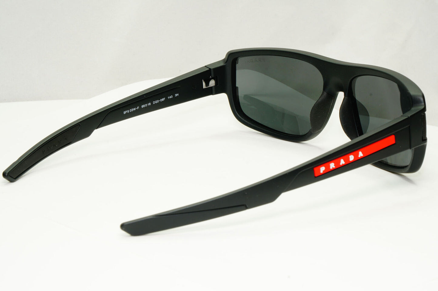 Prada Black Sunglasses Rectangle Rubber Red Stripe Sport PS03WFS SPS 03W DG0-06F