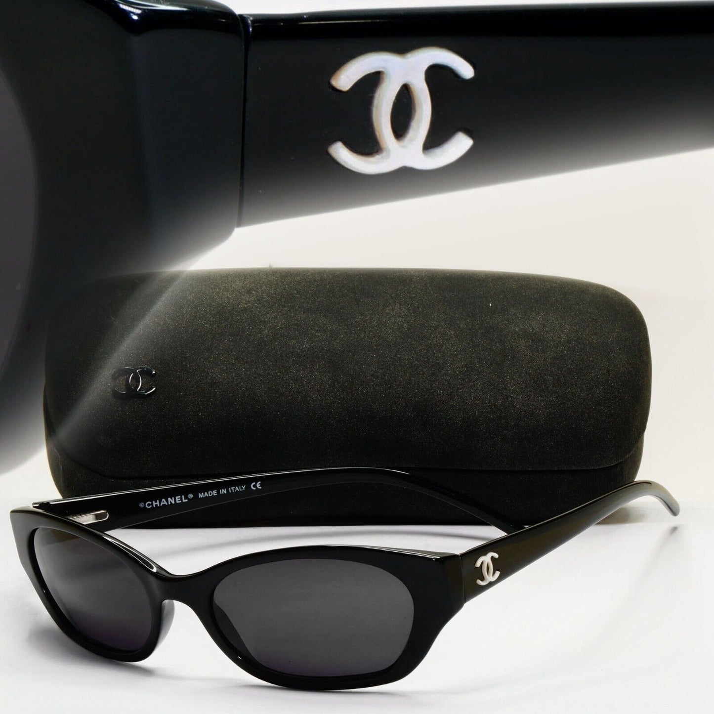 Chanel Sunglasses 2008 Vintage Black Mother of Pearl Small 5075-H c501/87 051124