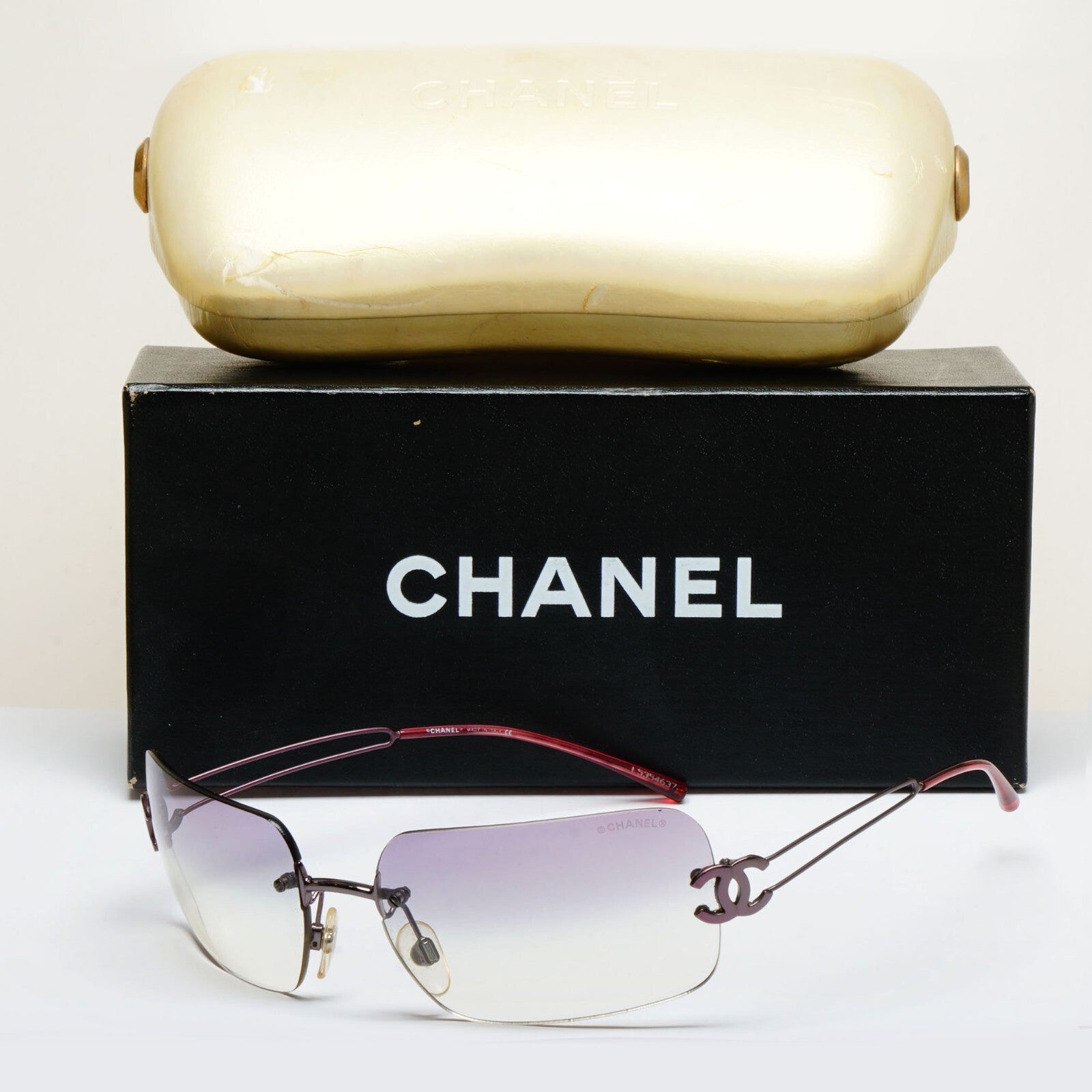 Chanel Sunglasses 2002 Vintage Grey Pale Violet Rimless 4068 c.228/8H 200225