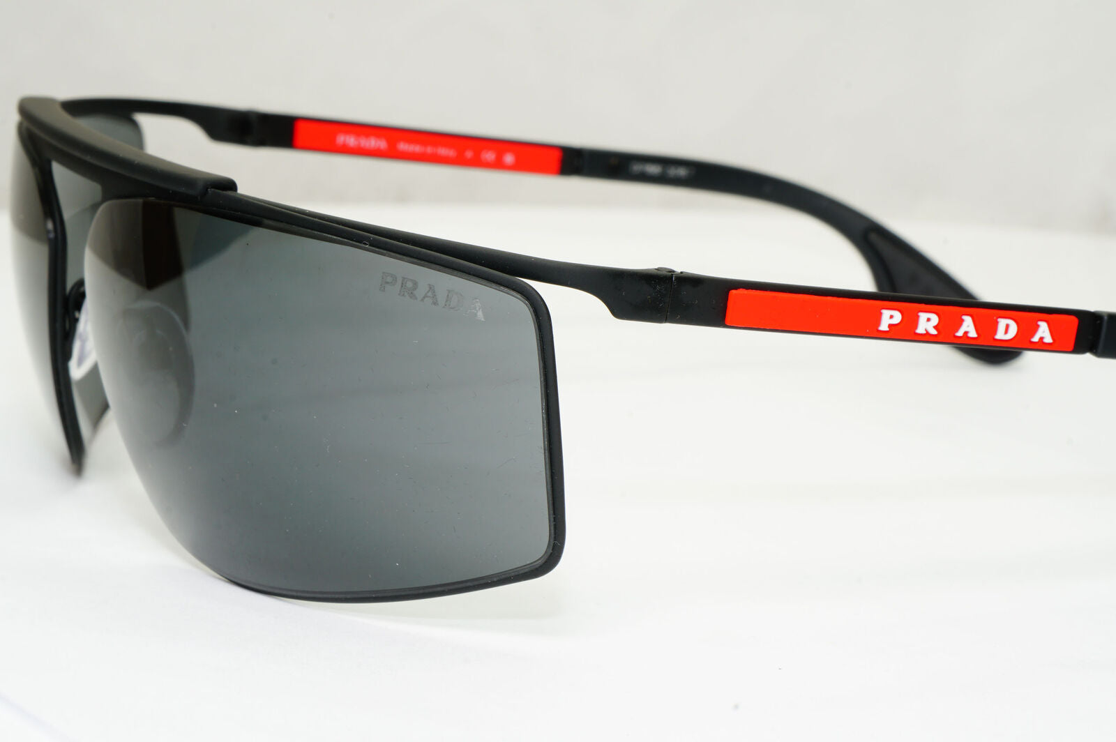 Prada Sunglasses Black Sport Wrap Around Red Stripe PS51WS SPS 51W DG0-06F