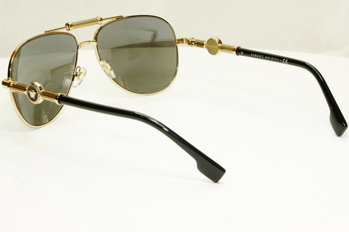 Versace Silver Gold Medusa Sunglasses Mirror Pilot Mens MOD VE 2236 1252/6G