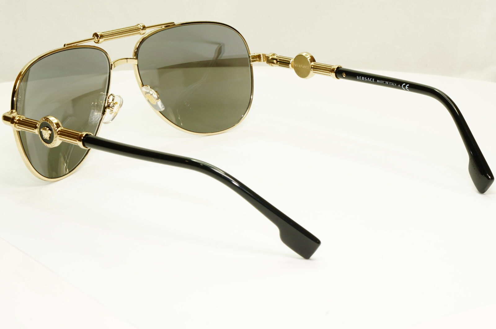 Versace Silver Gold Medusa Sunglasses Mirror Pilot Mens MOD VE 2236 1252/6G
