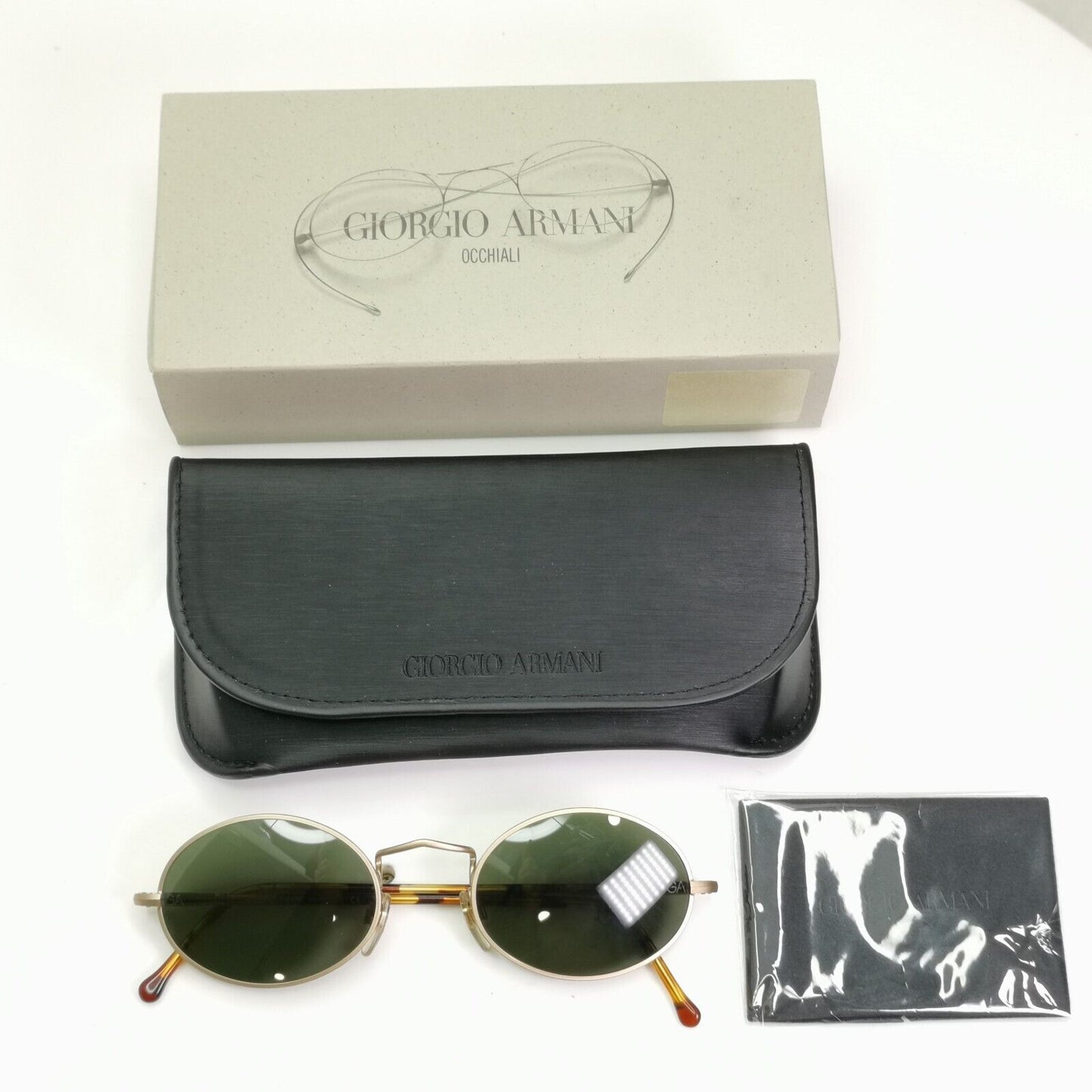 Giorgio Armani 1997 Vintage Sunglasses Gold Brown Green Glass Lens 650 703 50mmA