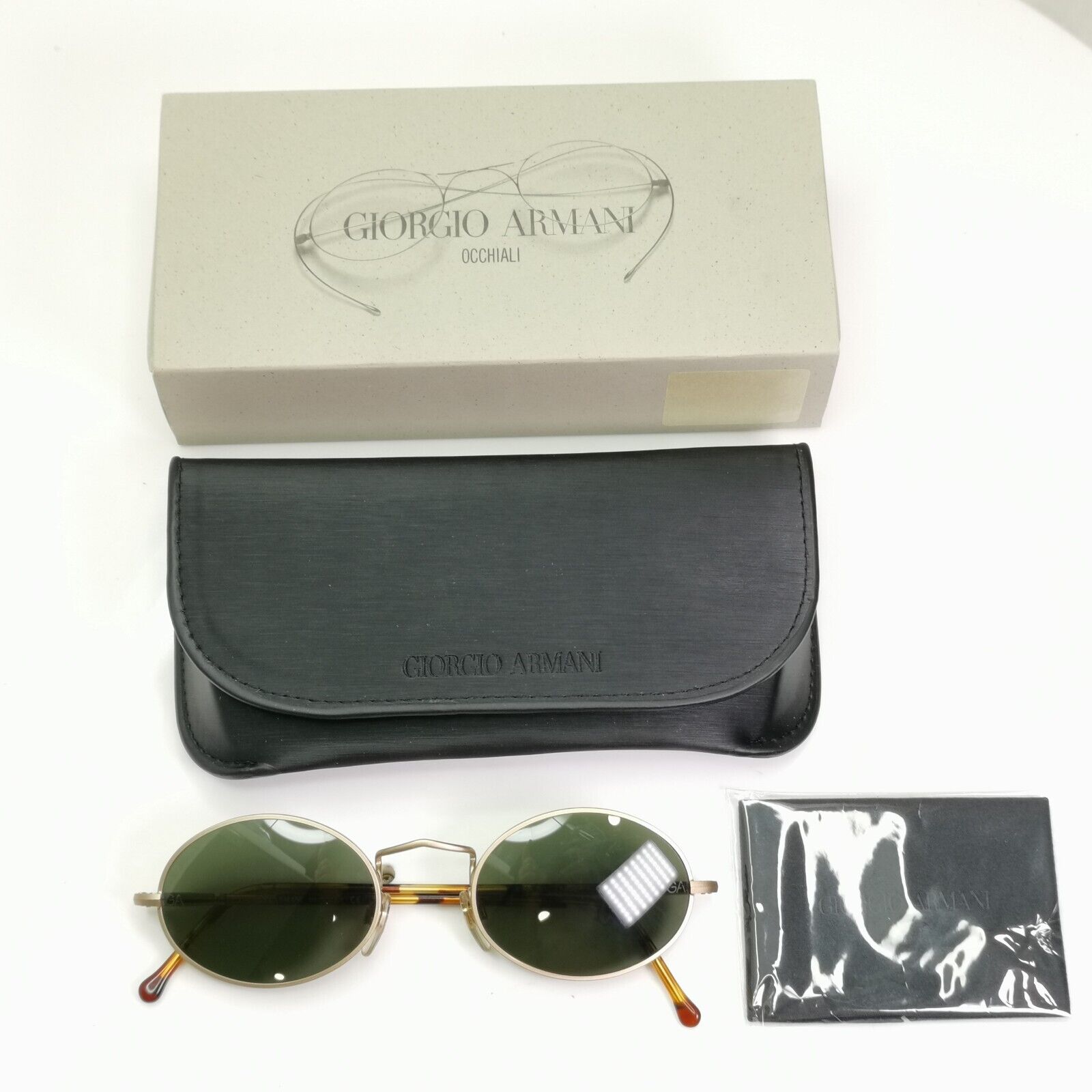 Giorgio Armani 1997 Vintage Sunglasses Gold Brown Green Glass Lens 650 703 50mmA