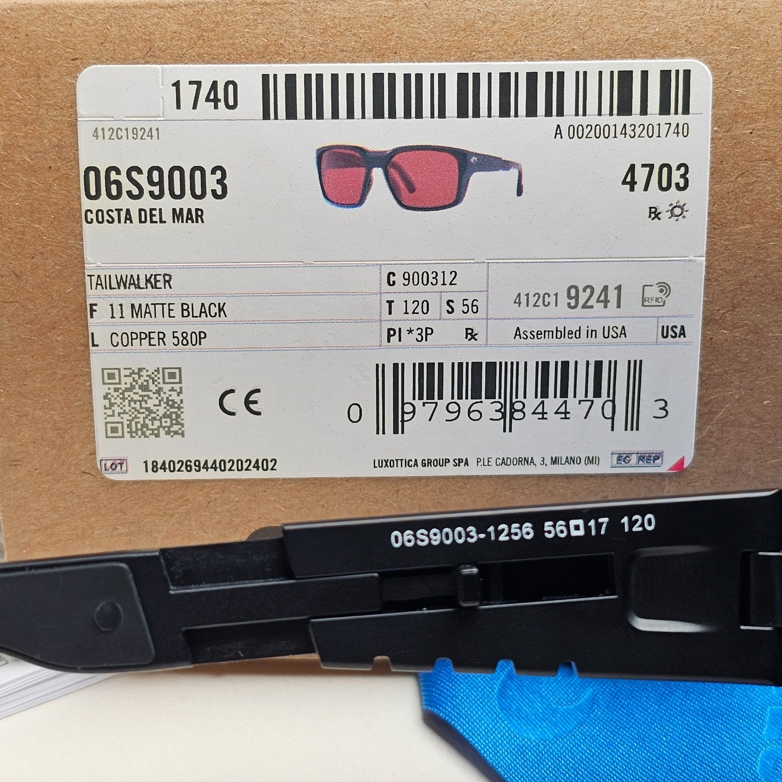 Costa Del Mar Sunglasses Tailwalker Polarized Copper 580P Black 06S9003 12 56mm
