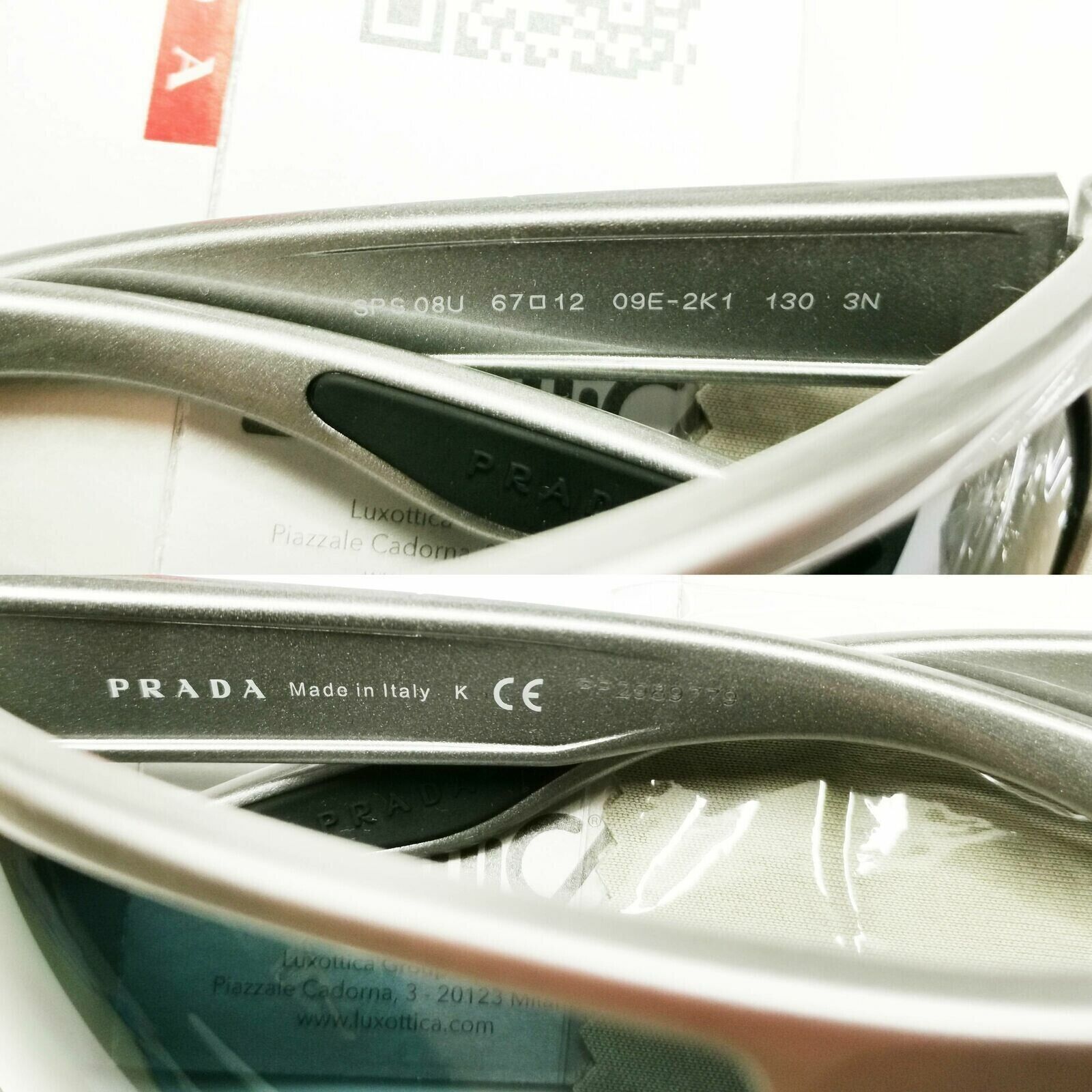 Prada Grey Metallic Black Large Mens Sunglasses SPS 08U 09E-2K1 Red [a] 39033