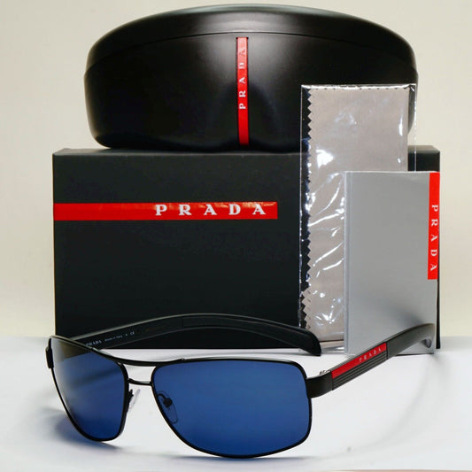 Prada Sunglasses Black Matte Blue Wrap Navigator PS54IS SPS 54I 1BO-1A1 210924