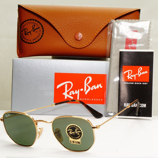 Ray-Ban Sunglasses Hexagonal Gold Arista Metal Green G15 RB 3548-N 001 48mm