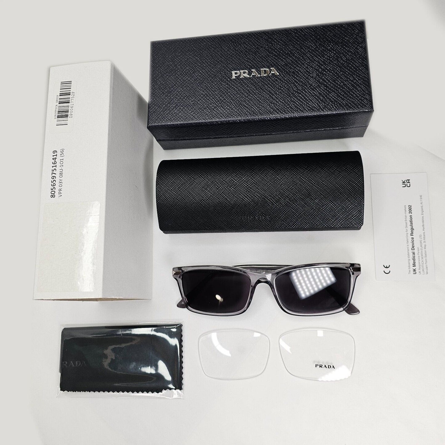 Prada Sunglasses Black Grey Transparent Crystal PR03YV VPR 03Y 08U-1O1 56mm