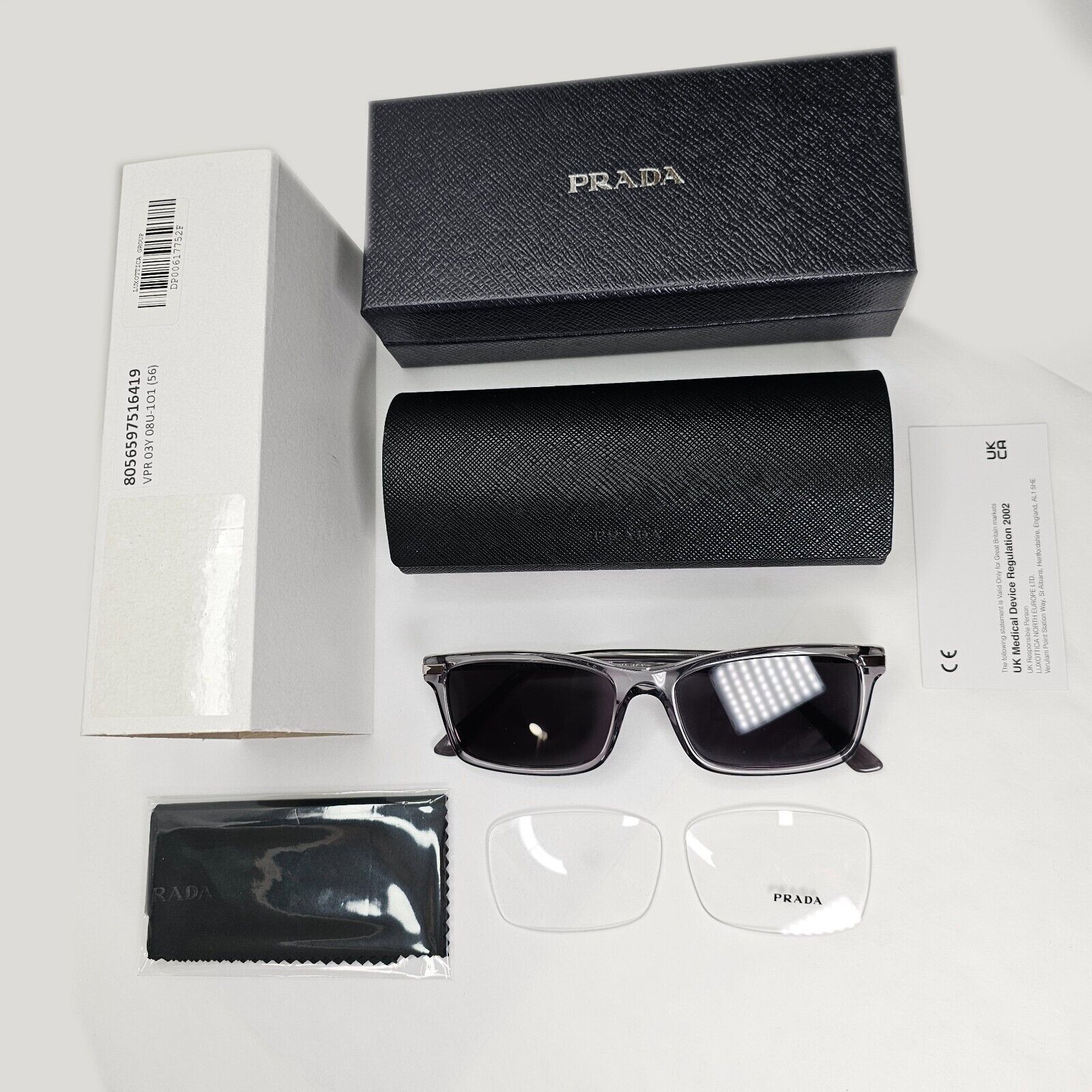 Prada Sunglasses Black Grey Transparent Crystal PR03YV VPR 03Y 08U-1O1 56mm