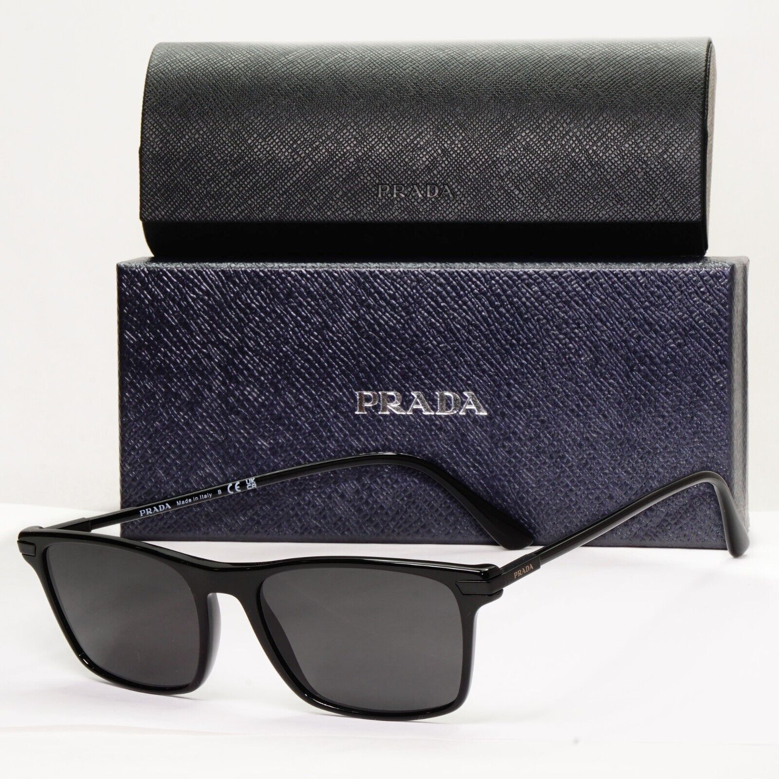 Prada Sunglasses Black Square Glossy Fashion PR01WV VPR 01W 07F-1O1 54mm