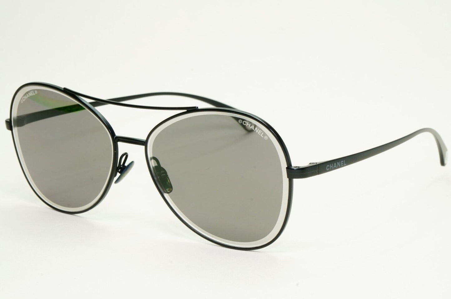 Chanel Sunglasses Black Matte Grey Pilot Metal Designer 4260 c.101/EG 59mm