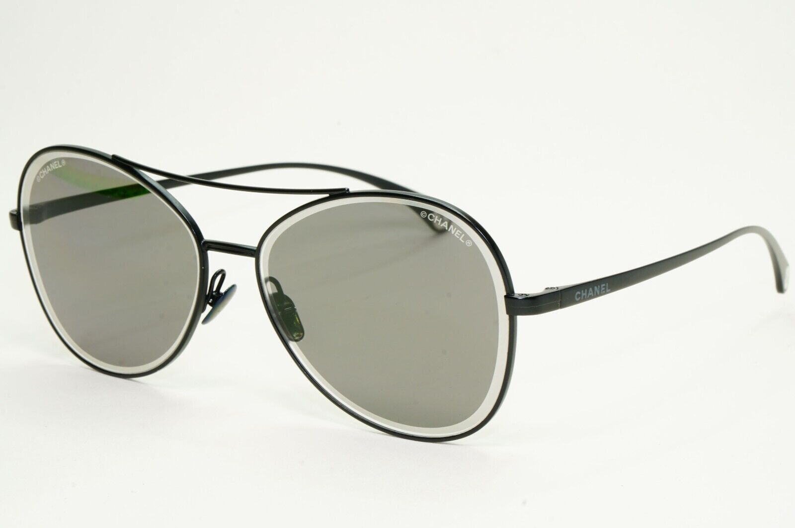 Chanel Sunglasses Black Matte Grey Pilot Metal Designer 4260 c.101/EG 59mm