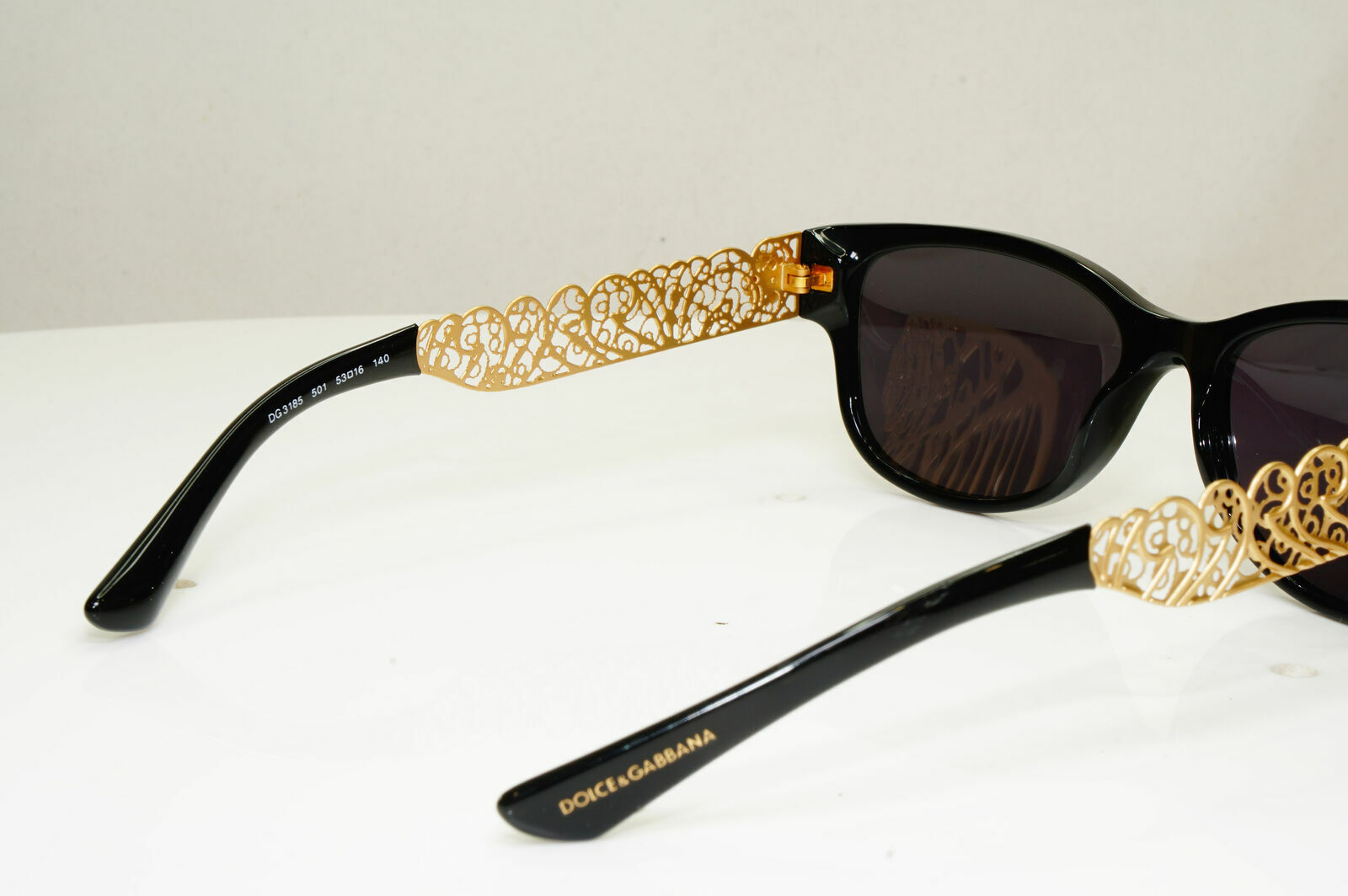 Authentic Dolce & Gabbana Gold Flowers Black Womens Sunglasses DG 3185 501 30209
