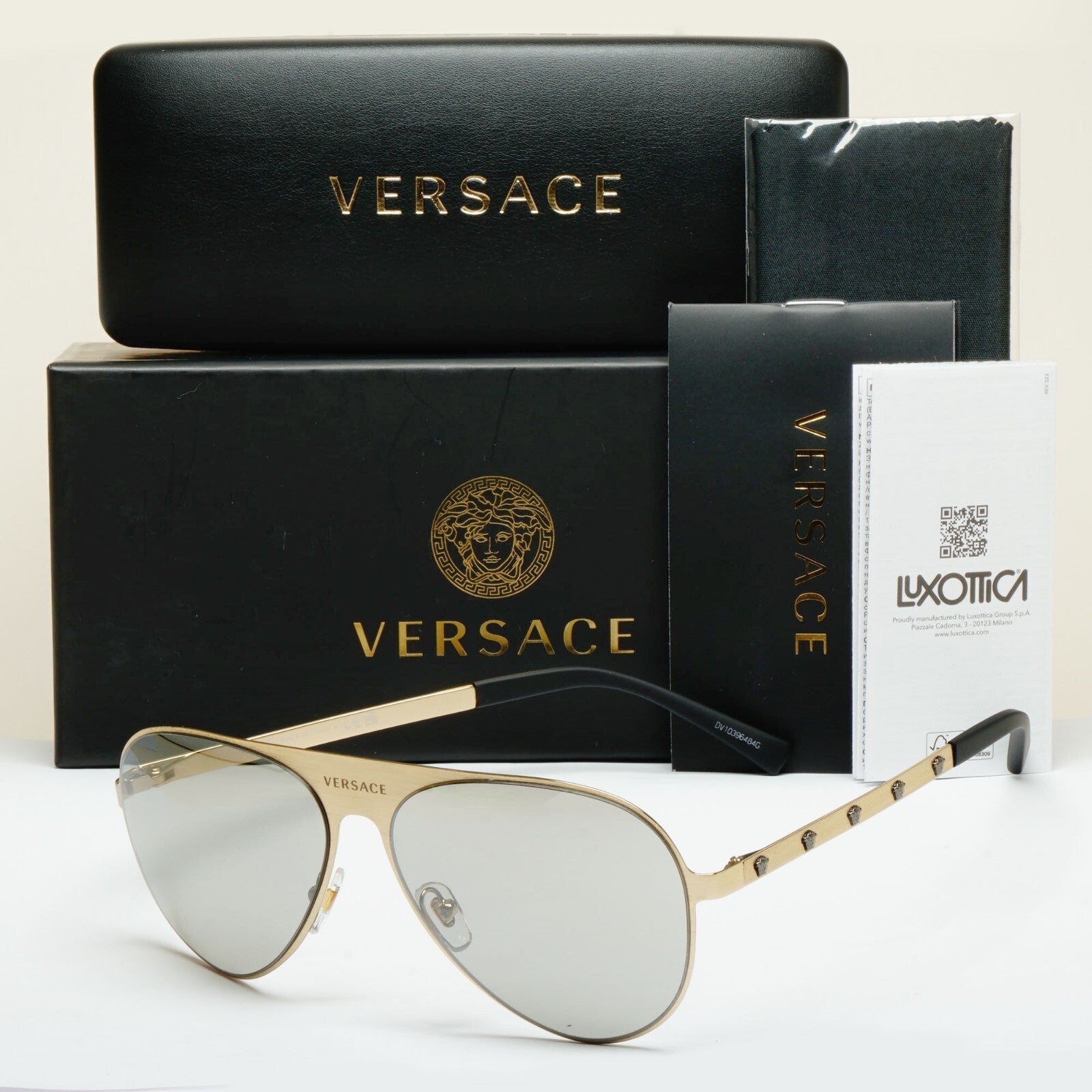 Versace Sunglasses Gold Medusa Pilot Silver Mirror Metal MOD VE 2189 1339/6G