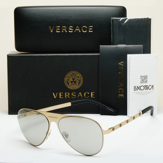 Versace Sunglasses Gold Medusa Pilot Silver Mirror Metal MOD VE 2189 1339/6G