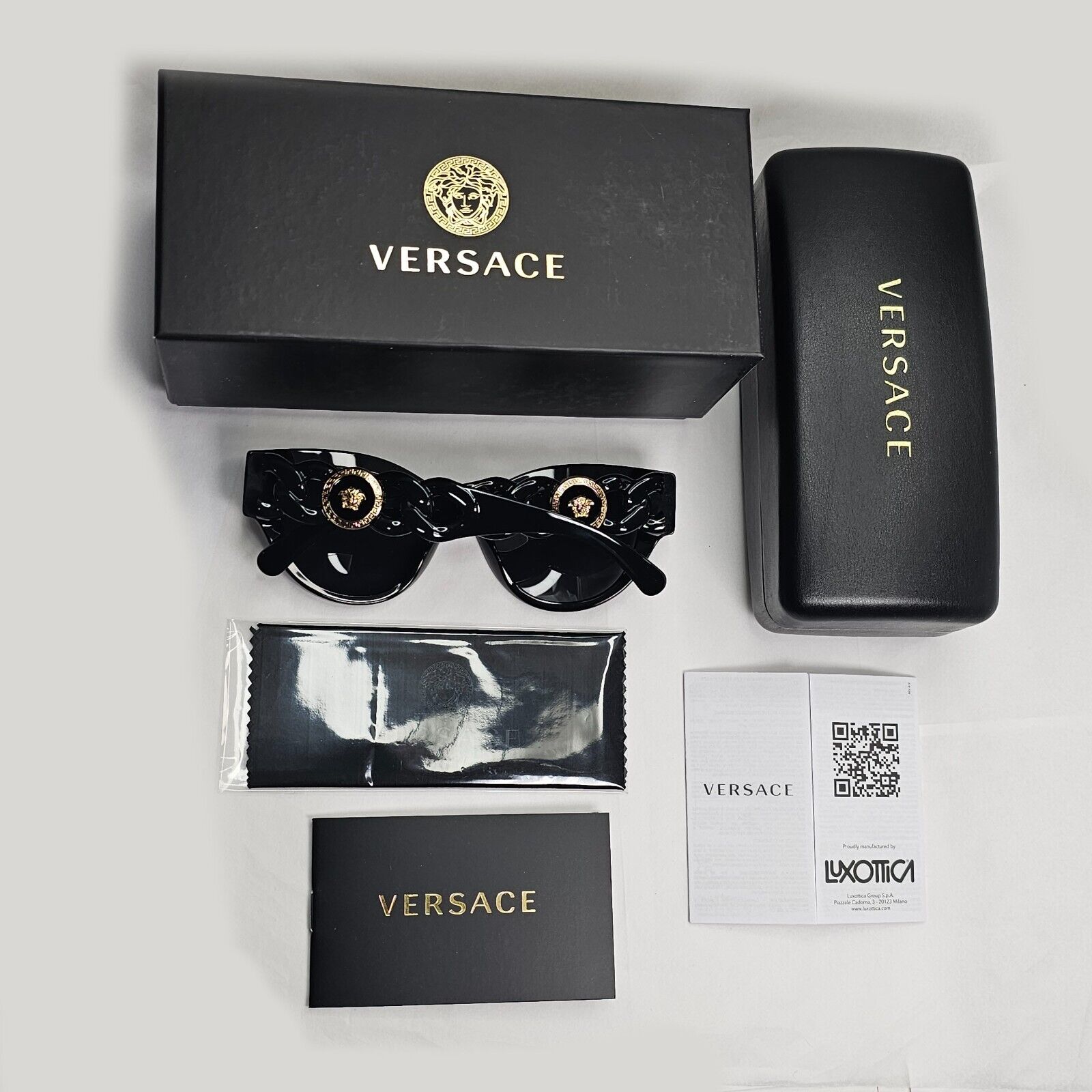 Versace Sunglasses Chain Black Gold Medusa Dark Grey MOD VE 4408 GB1/87 52mm