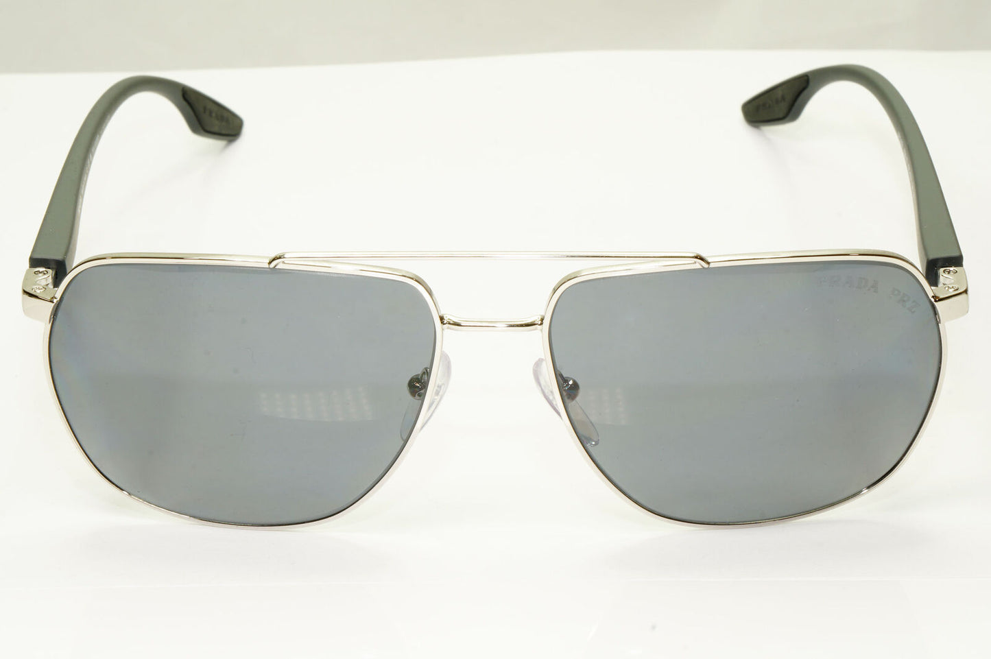 Prada Polarized Sunglasses Silver Mirror Square Metal 62mm PS55VS SPS 55V 1BC07H